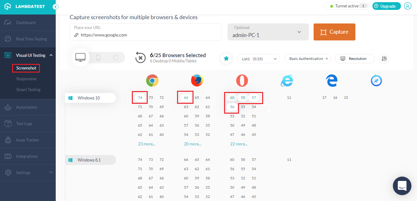 Latest Desktop Browser Versions For Screenshot Testing