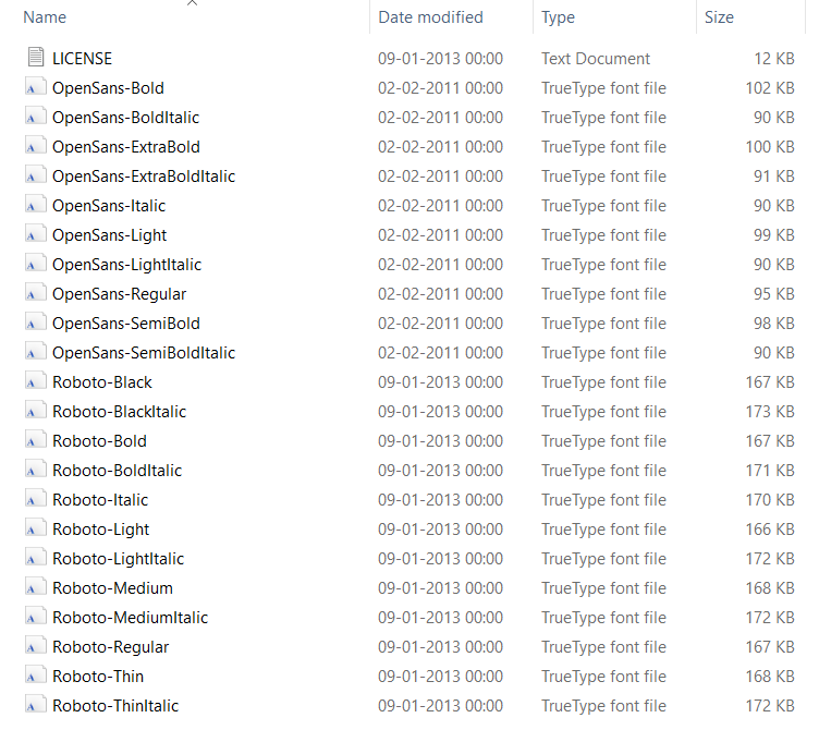 Static font files - ‘roboto’ and ‘open sans’