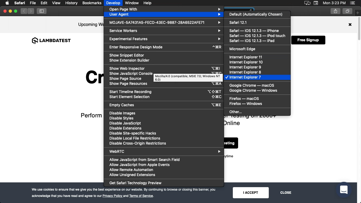 ie emulator for mac safari