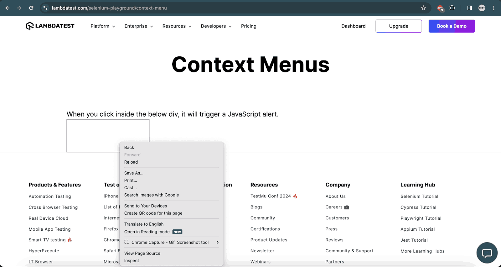 Navigate to the Context Menus page