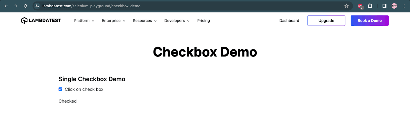 Single Checkbox Demo section