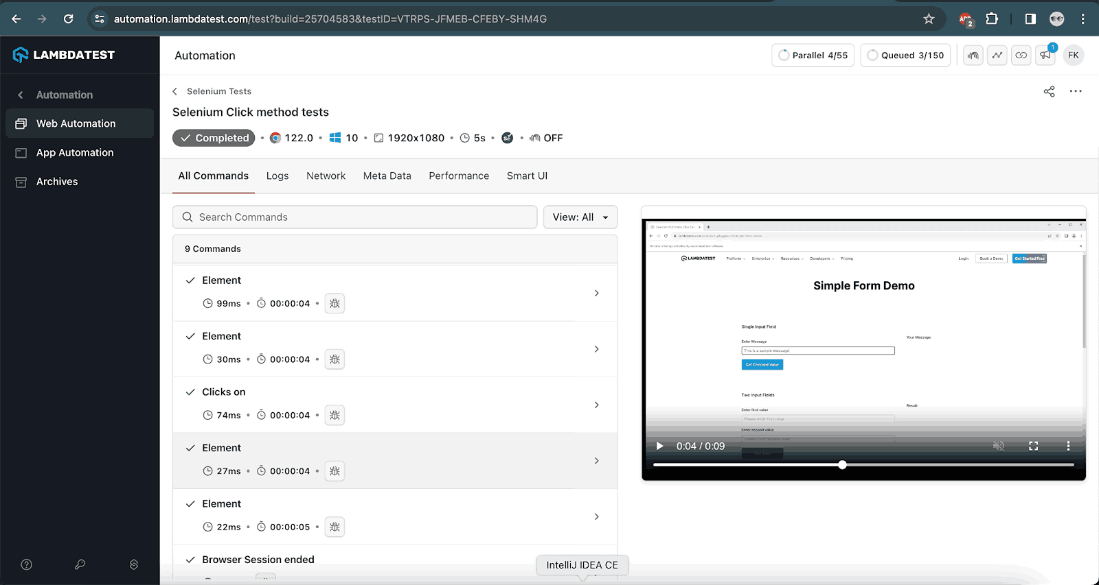  screenshot of the test executed on the LambdaTest cloud grid