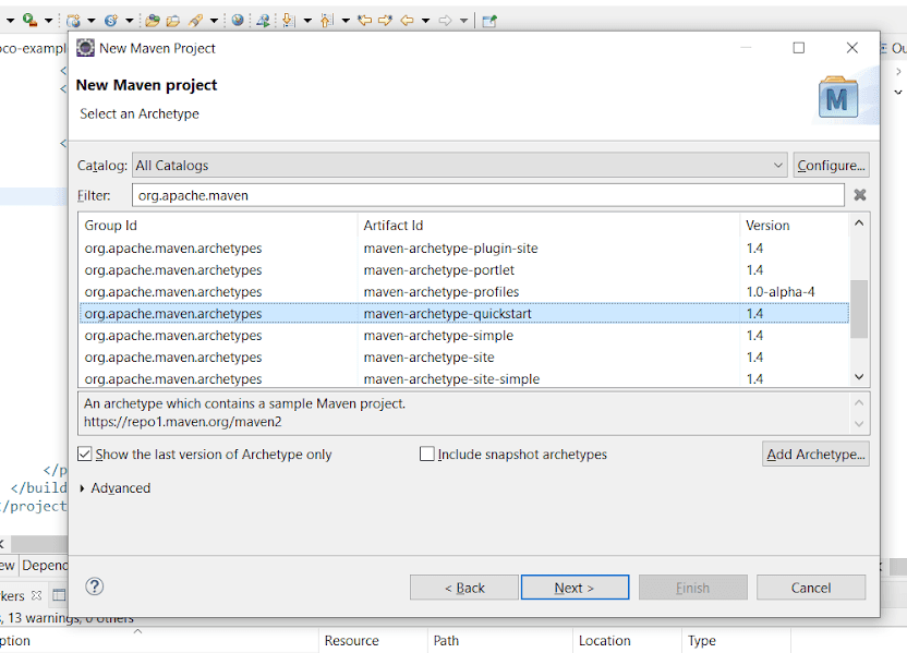 selecting Archetype in Maven