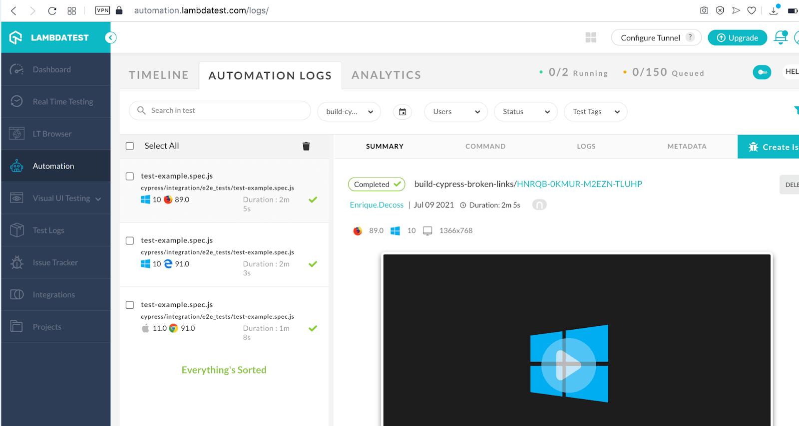 automation log