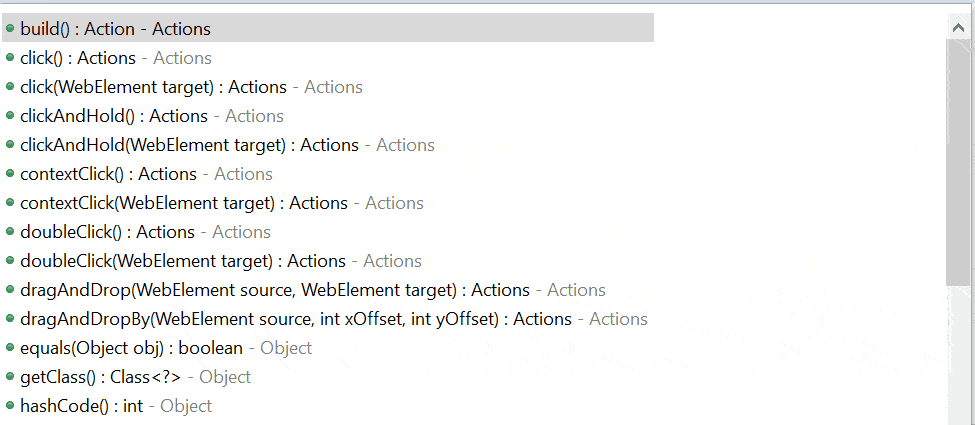 actions supported by the actions class