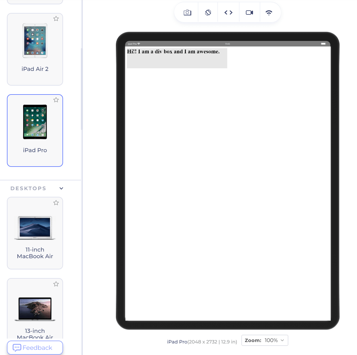 web page on a tablet