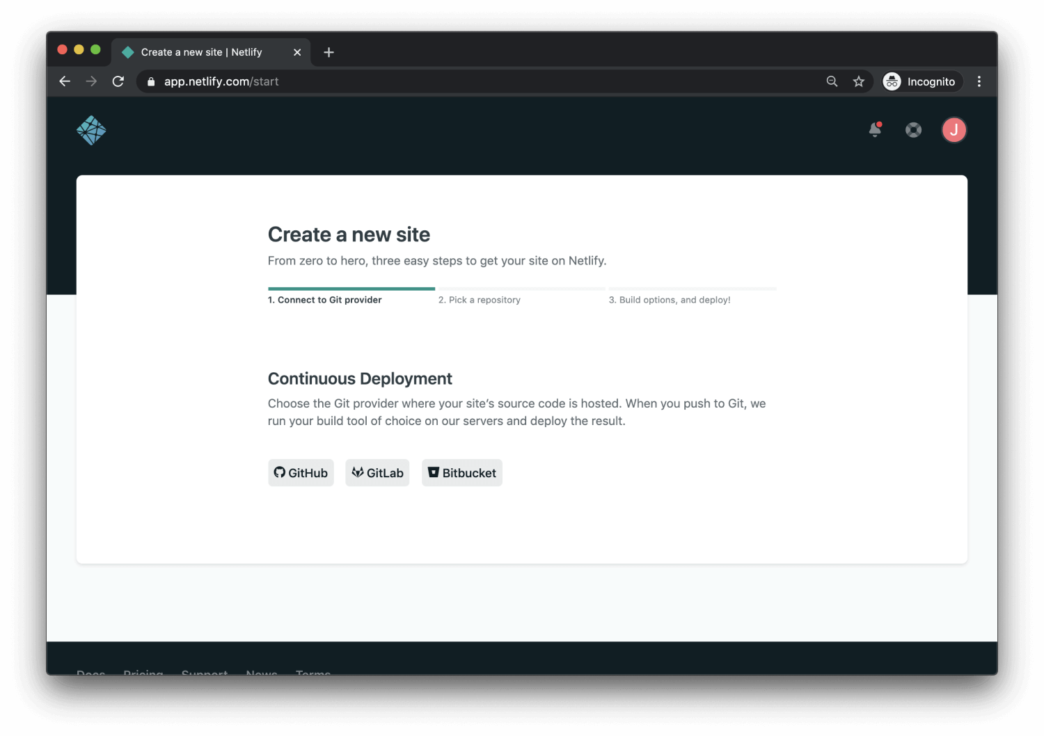 Create New Site in Netlify.