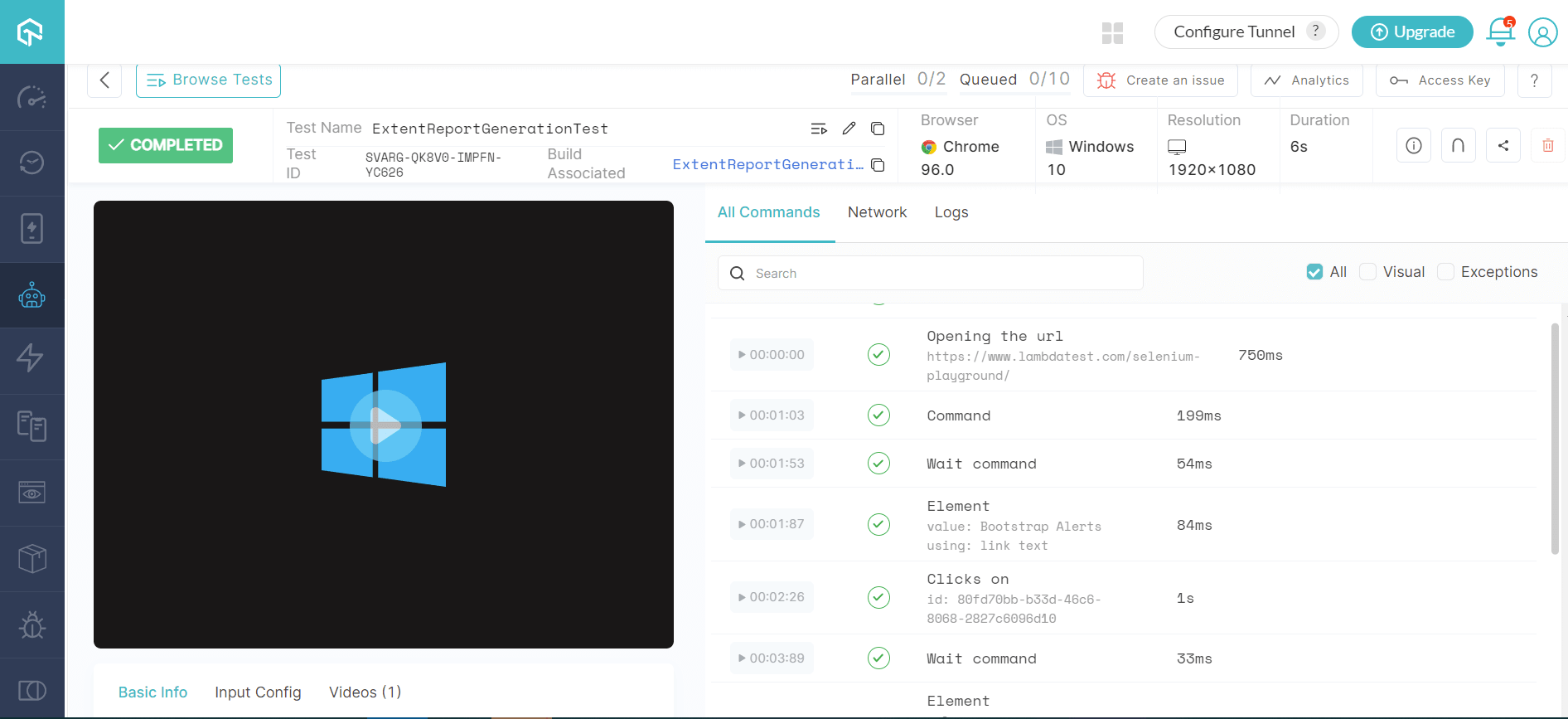 LambdaTest Dashboard test completed