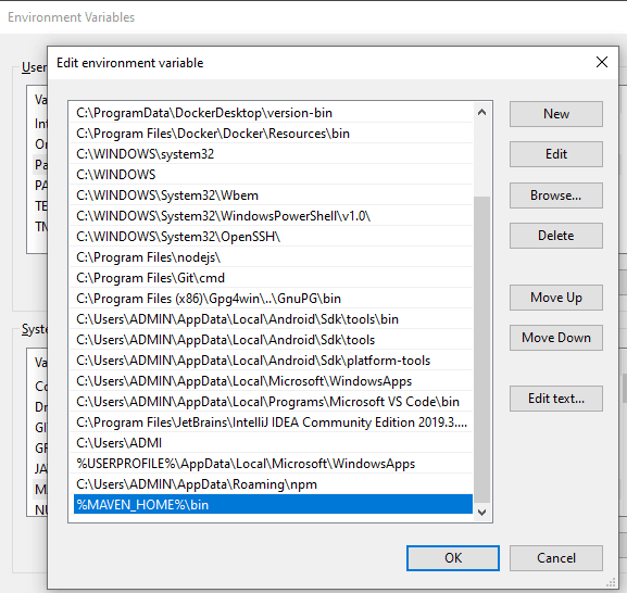 OK in the Environment Variables window