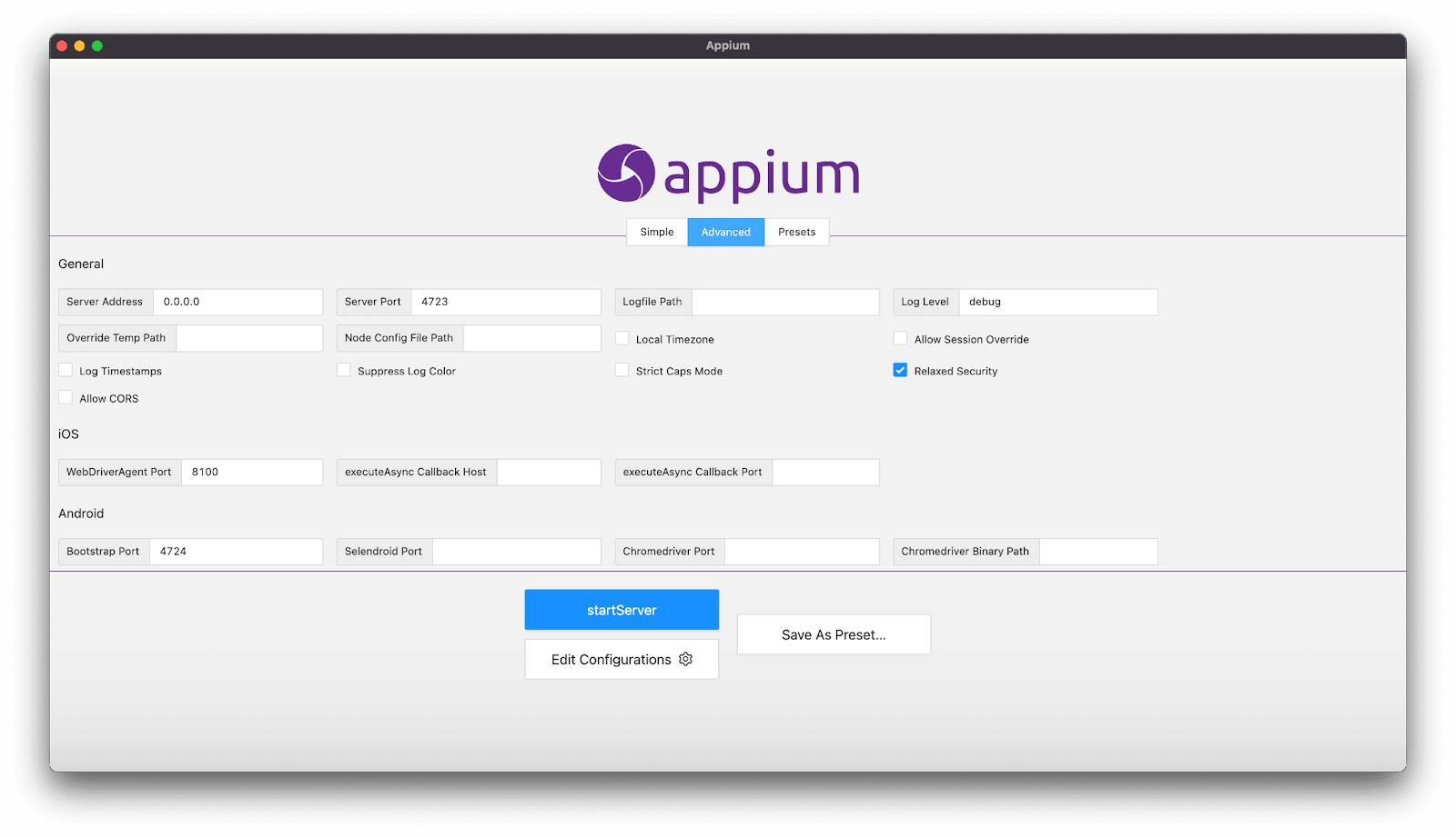 Appium Desktop 