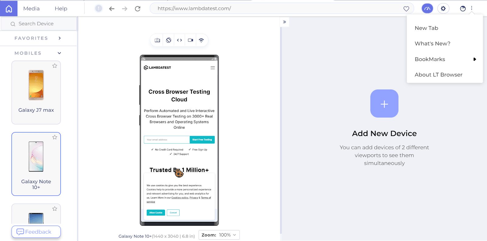 LT browser Dashboard 