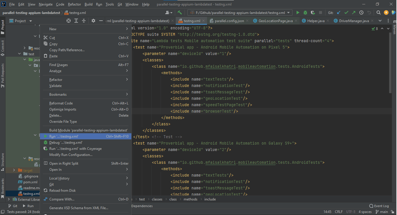 Running Appium parallel tests using testng 