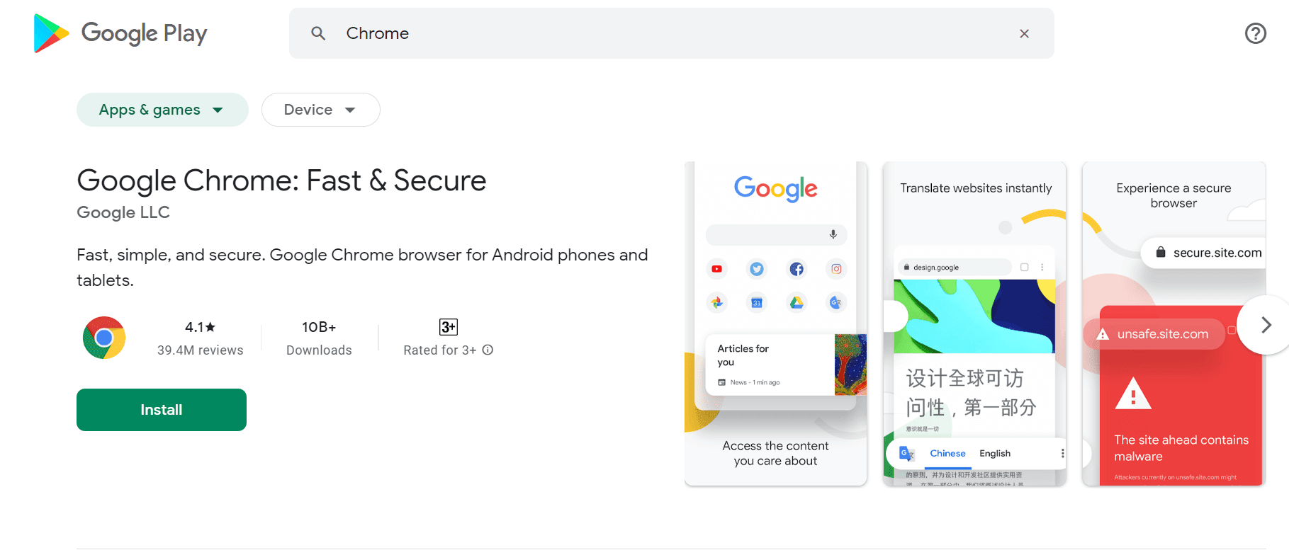 Chrome consists of 10 billion+ lifetime installs
