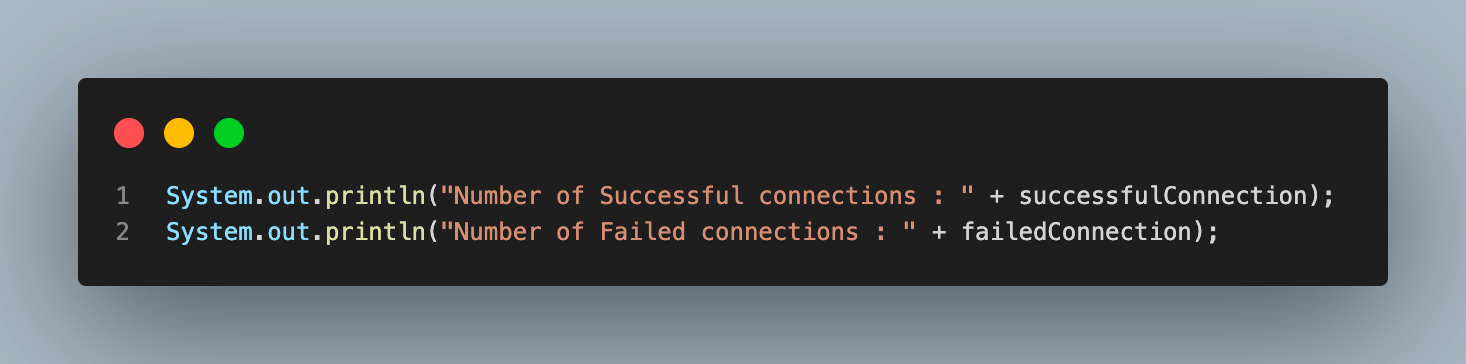 print the total number of successful and failed connections