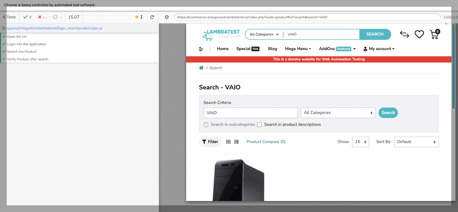 End to End Testing on local Cypress Grid 