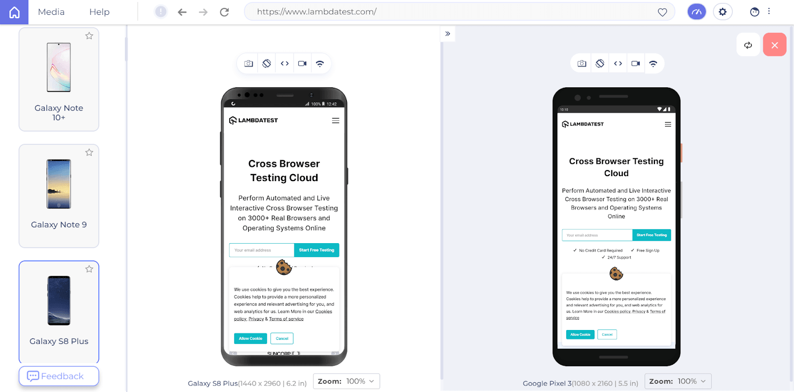 LT Browser 2 device testing