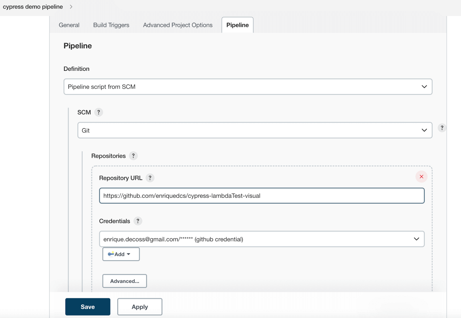 Scroll down to Pipeline Options 