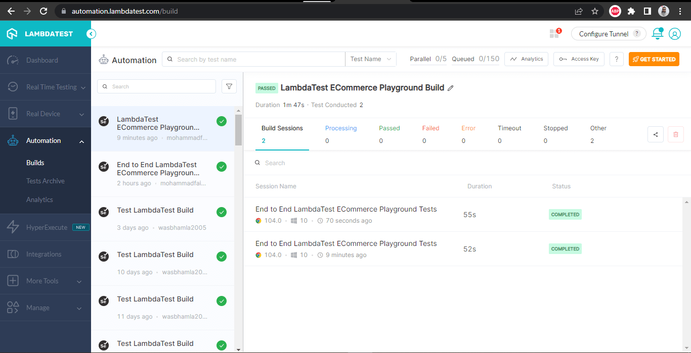 LambaTest Dashboard