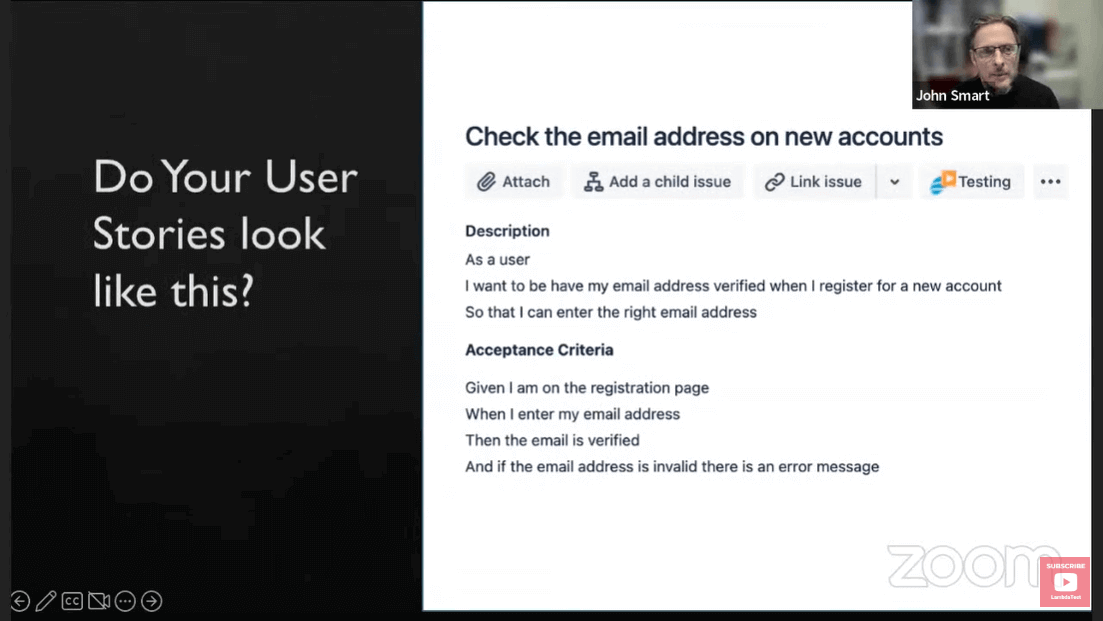 standard dysfunctional user story error