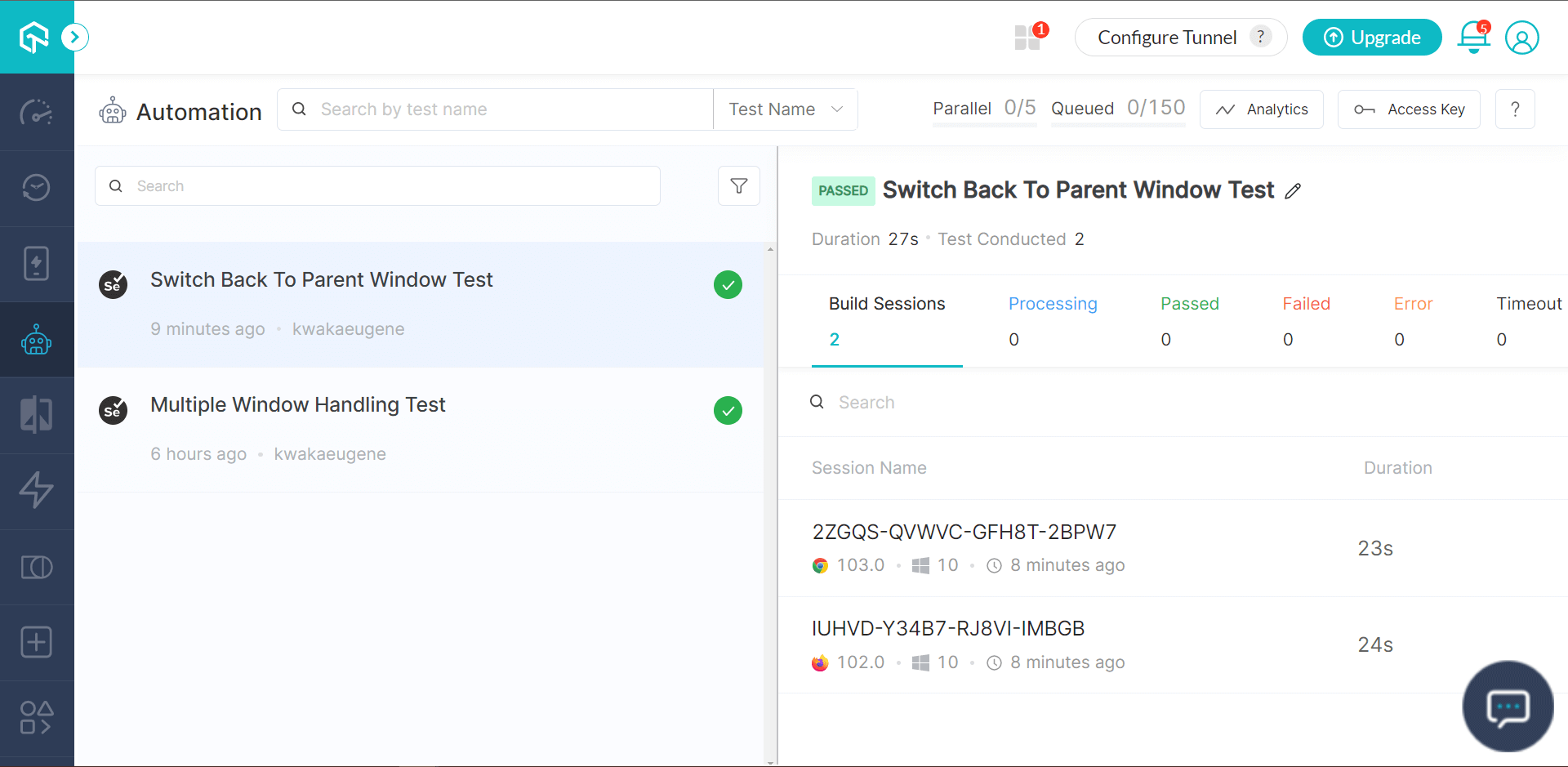 LambdaTest Builds dashboard