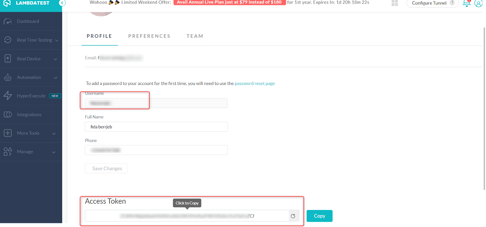 Username & Access Key