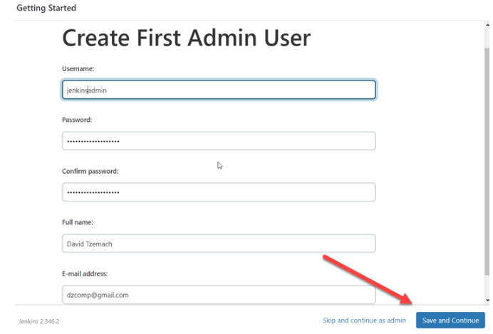 Create first admin user