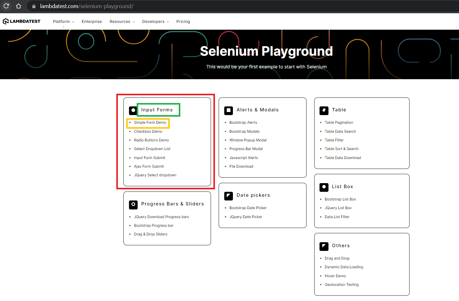 Selenium Playground Demopage