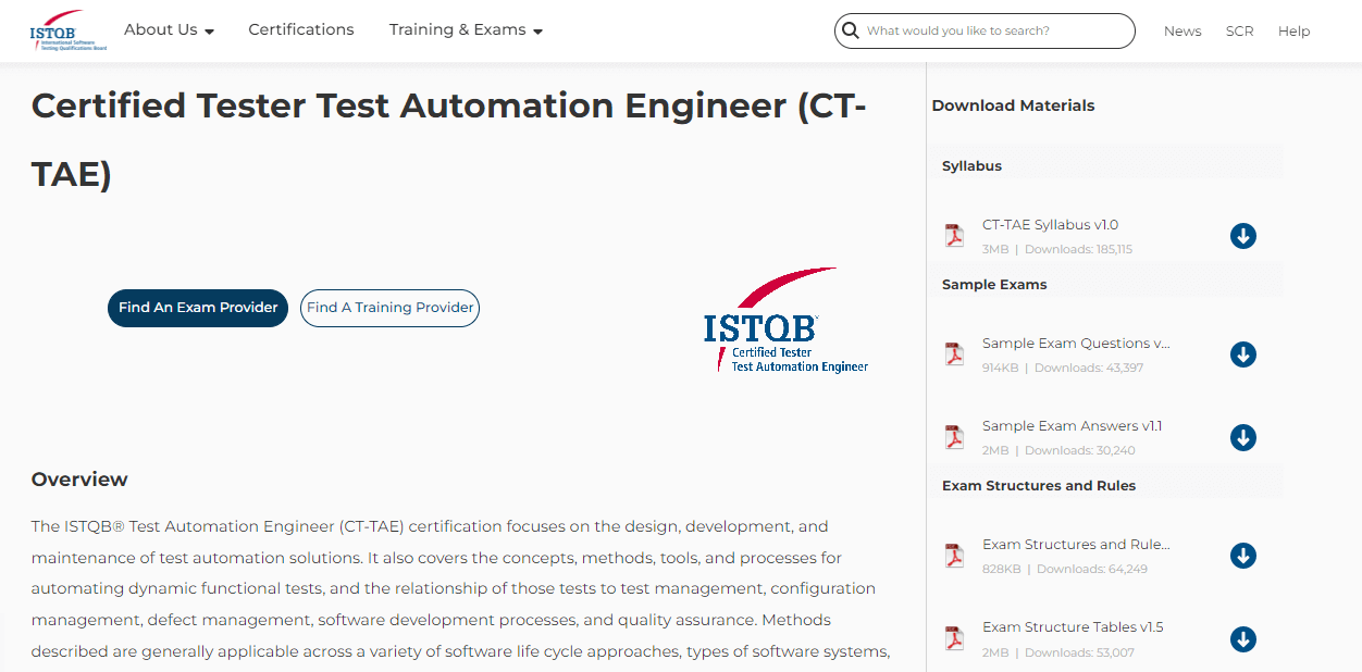 Test Automation Engineer (CT-TAE) certification