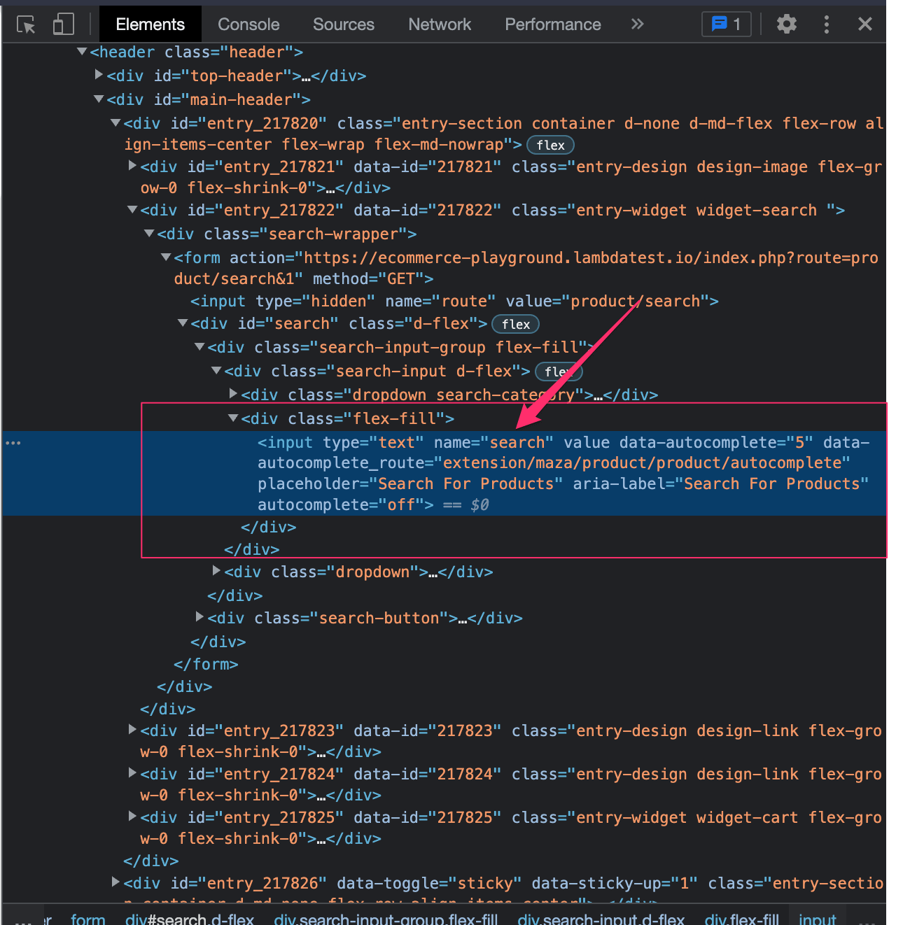 Getting elements from Inspect Tools for our tests