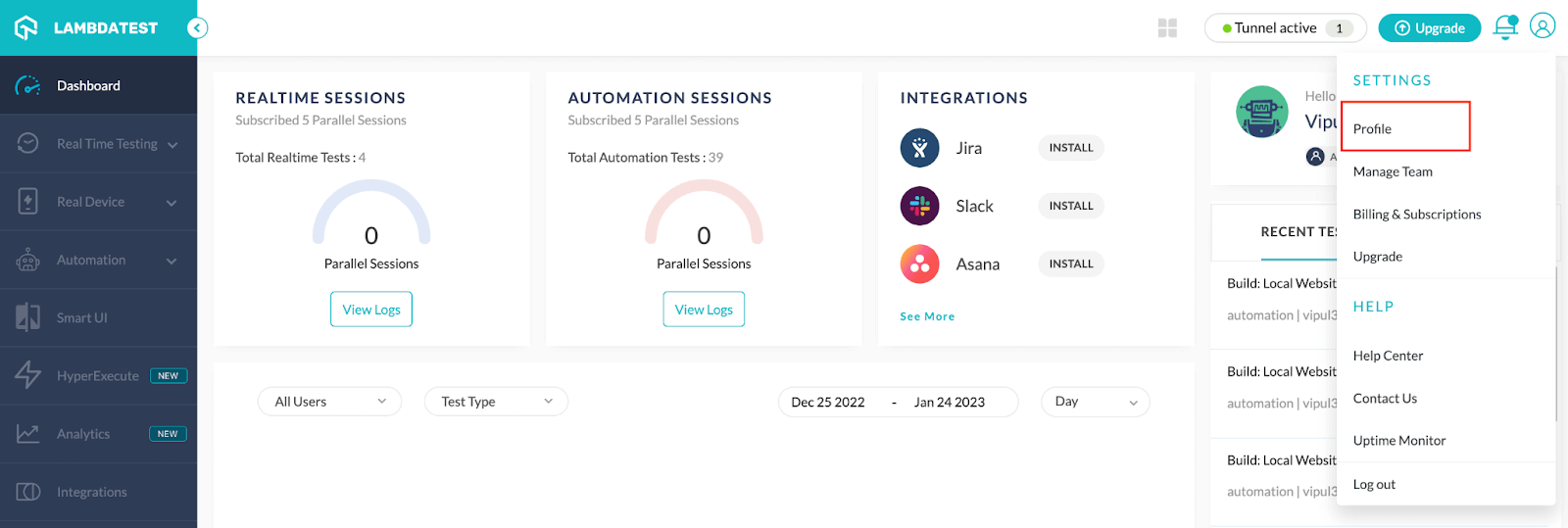 LambdaTest Dashboard