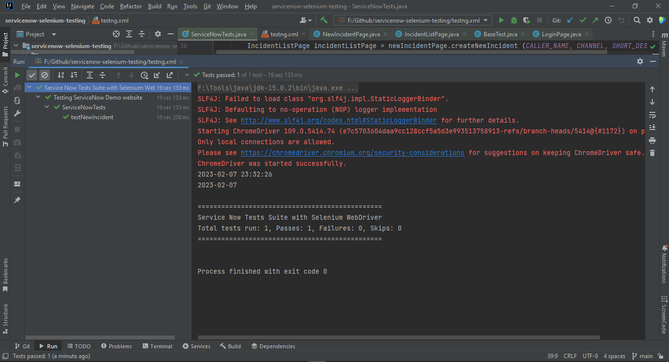 Screenshot of the test run locally using Intellij IDE