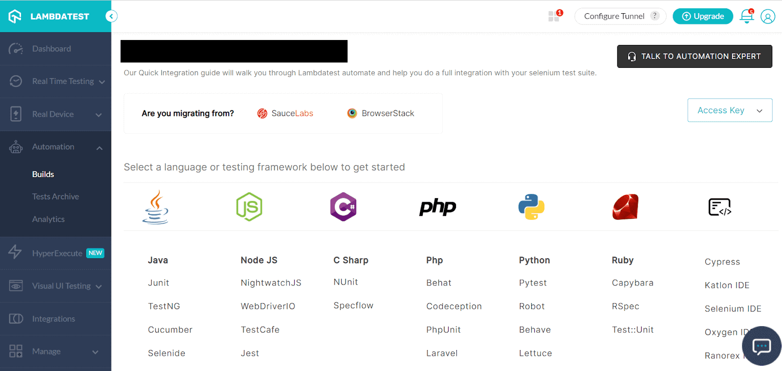 preferred programming language and testing framework