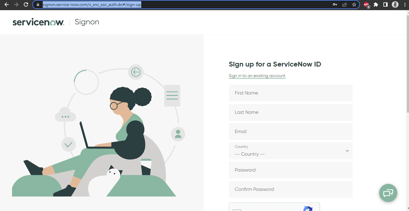 Sign up on the ServiceNow