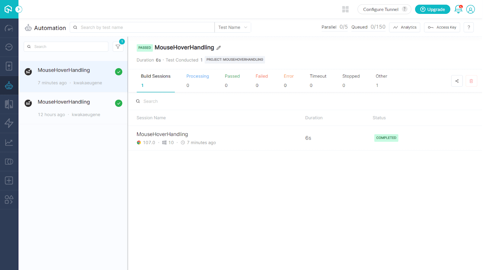 results LambdaTest Dashboard