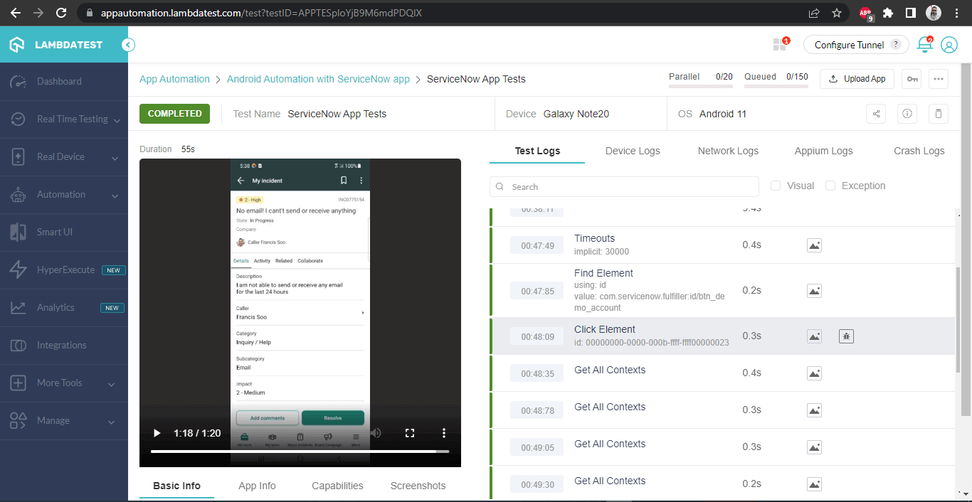 LambdaTest Build Details