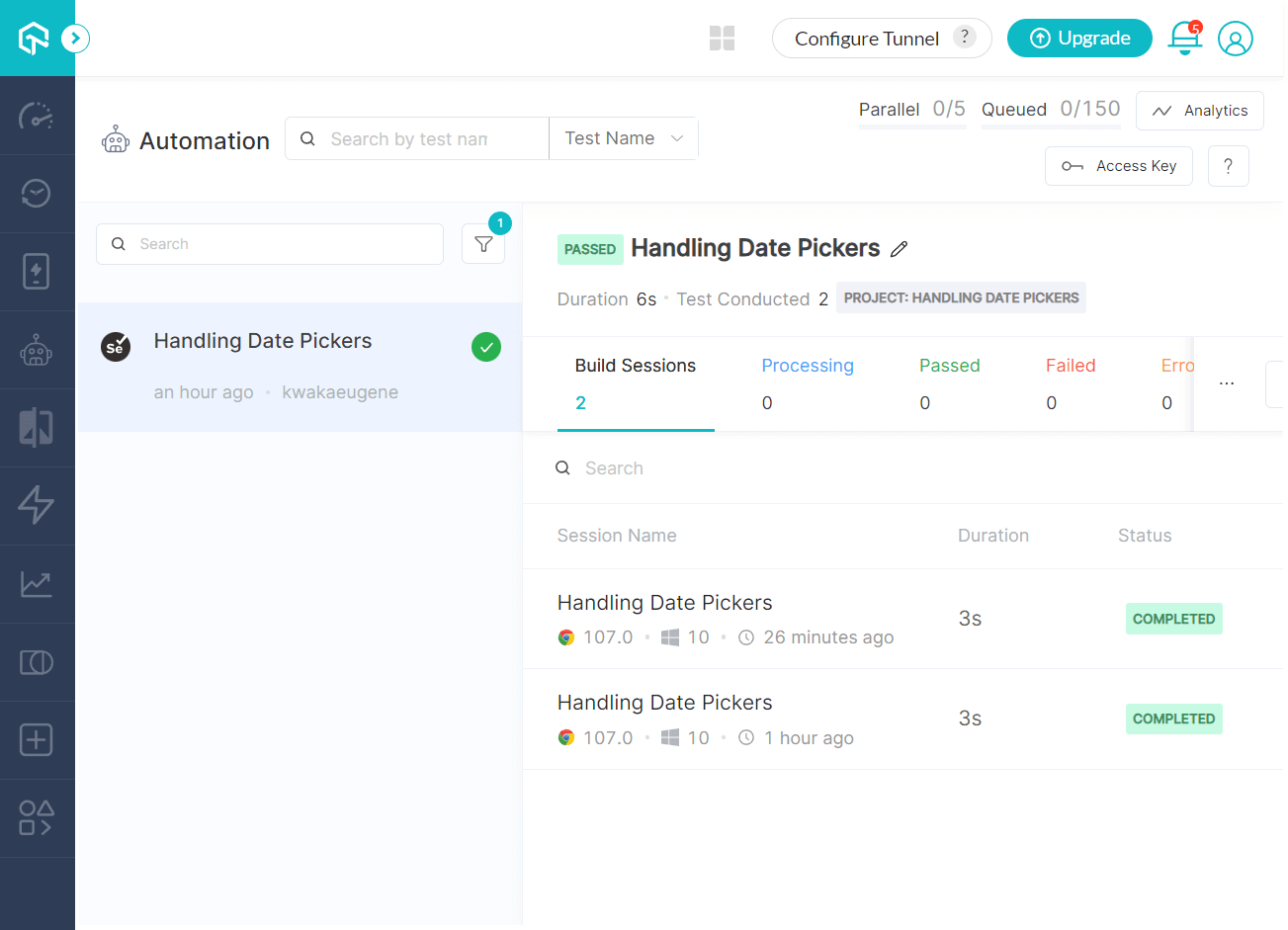  LambdaTest Dashboard handle date picker