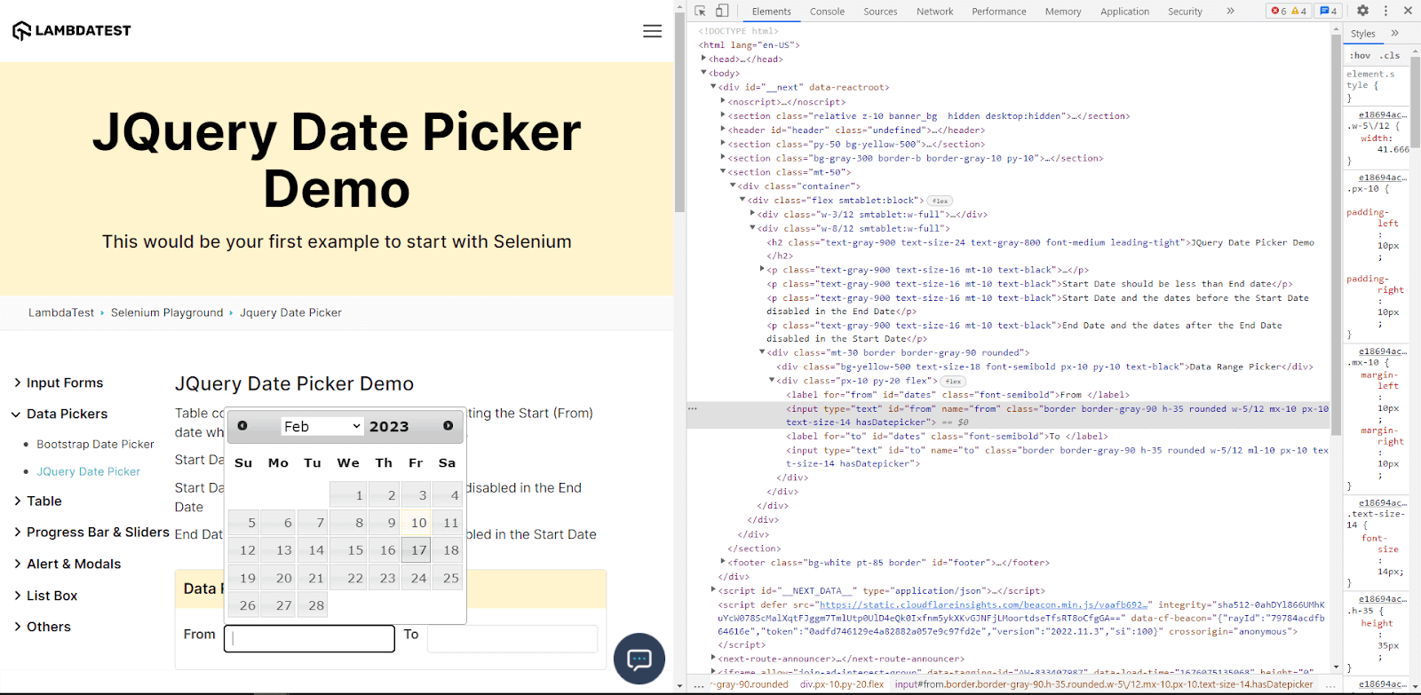 from_date_picker element devtool