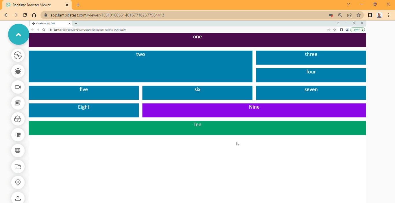 CSS Grid browser output