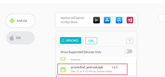 uploaded apps in the App Listing