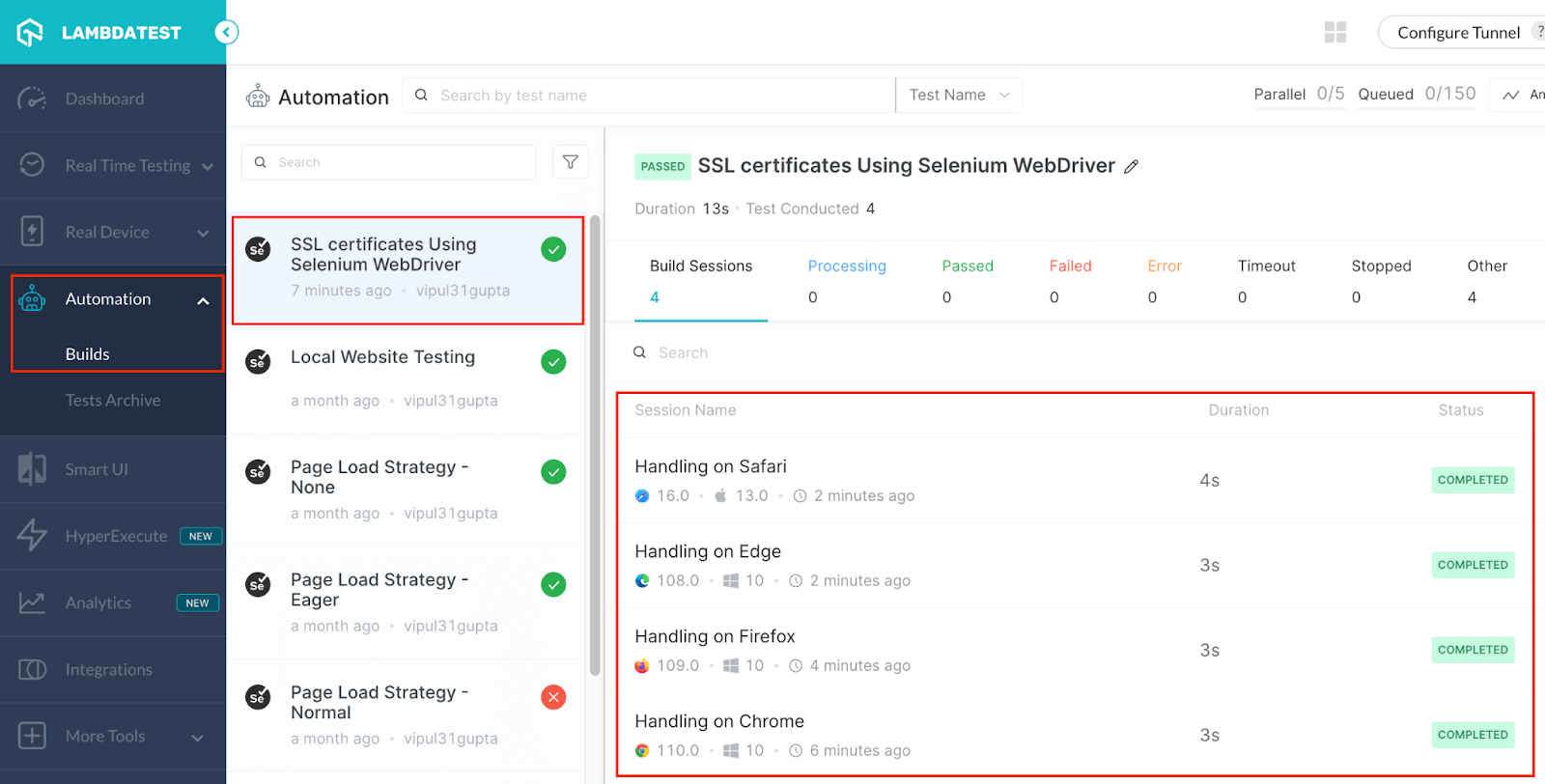 Automation -> Build section,