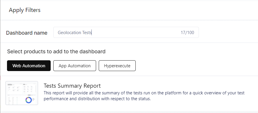 dashboard Geolocation Tests