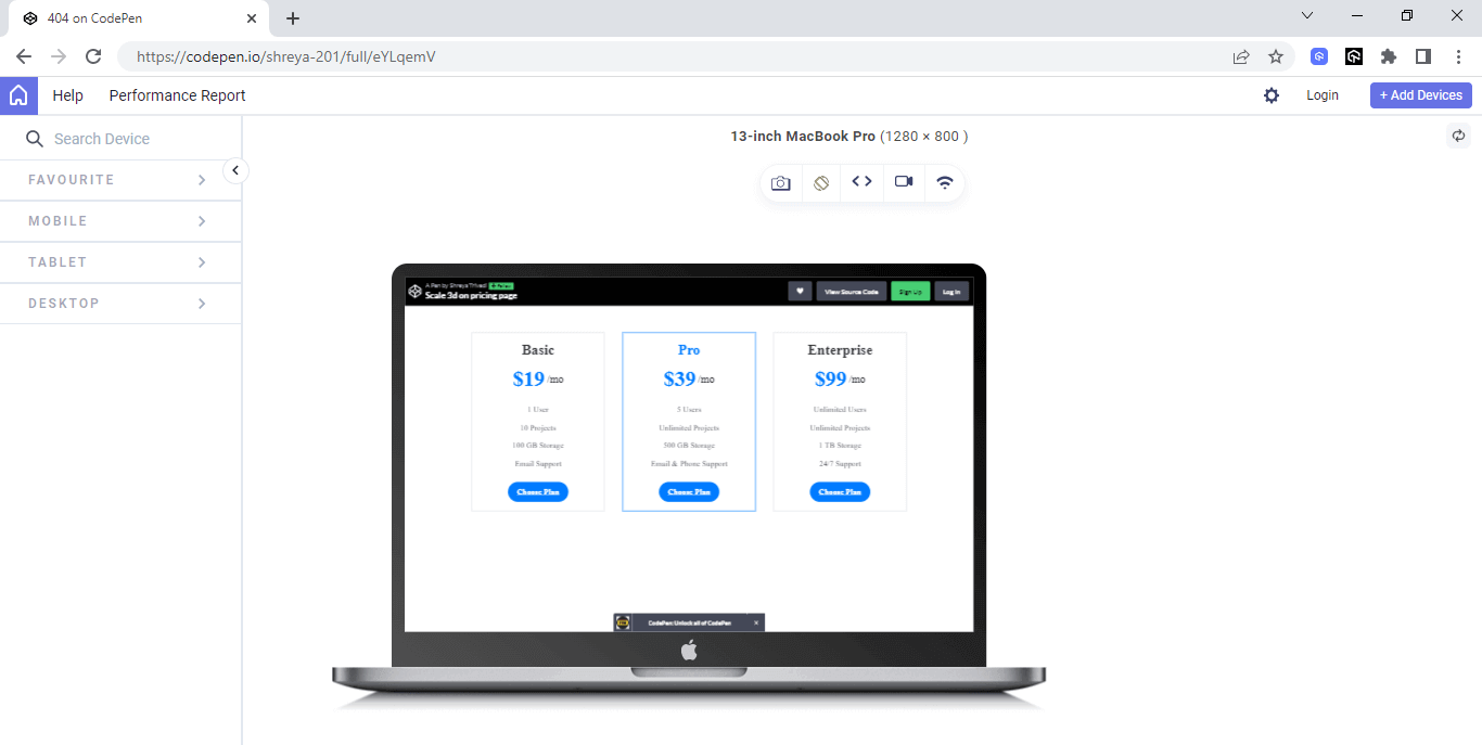 pricing section