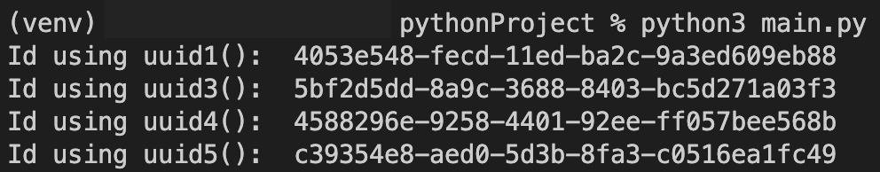 uuid module output