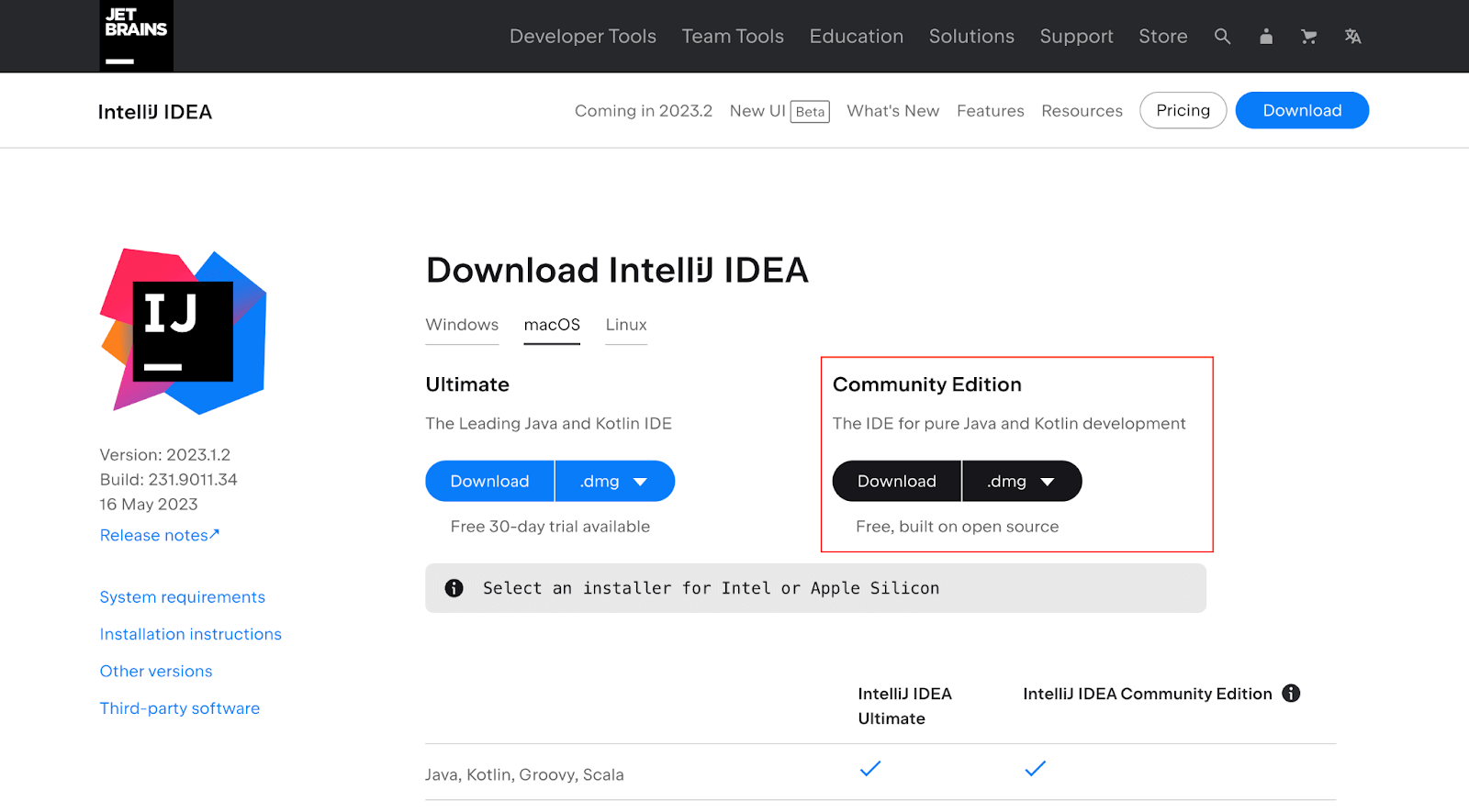 Download the IntelliJ Community Edition