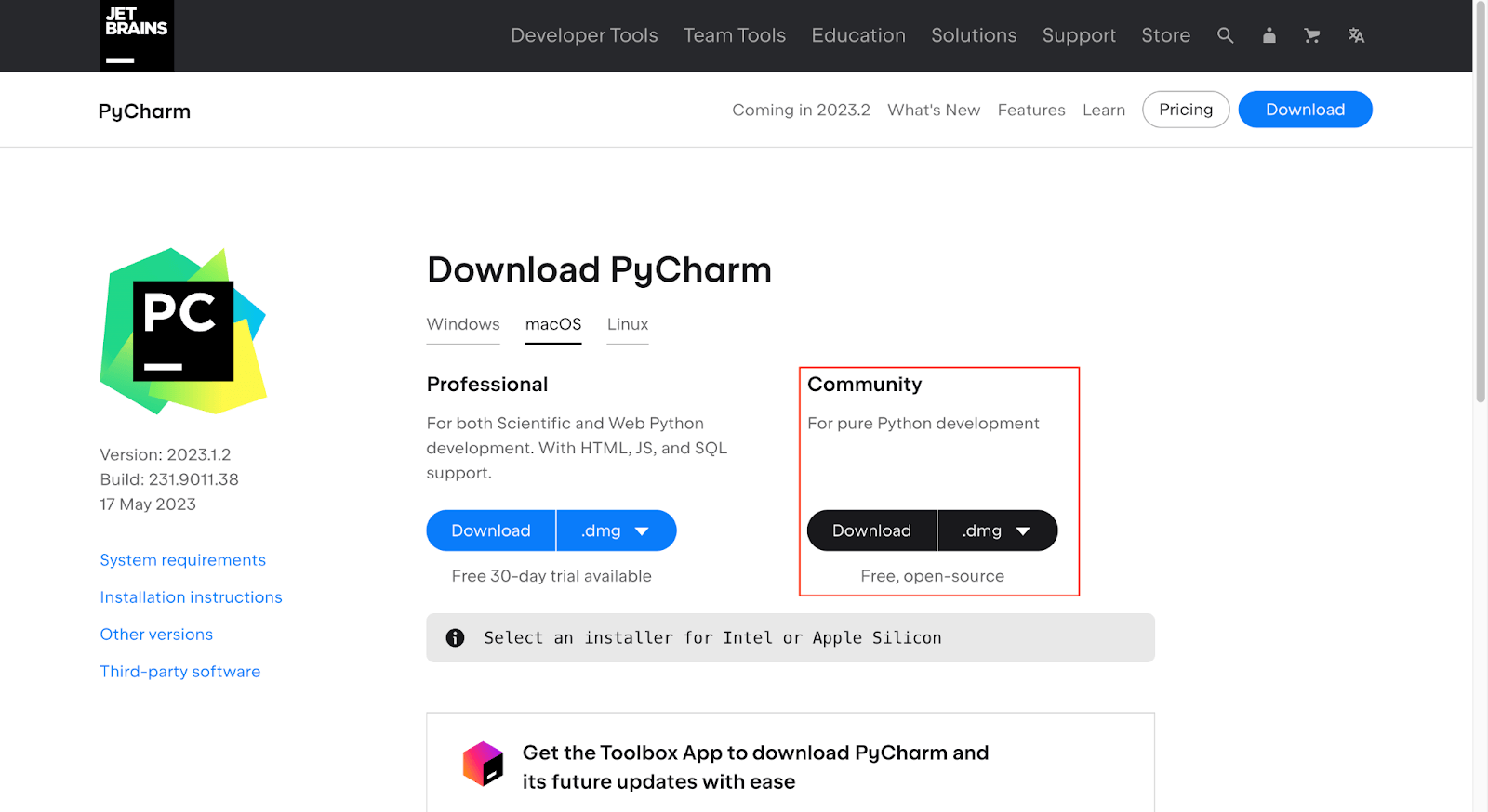 Download the PyCharm Community Edition