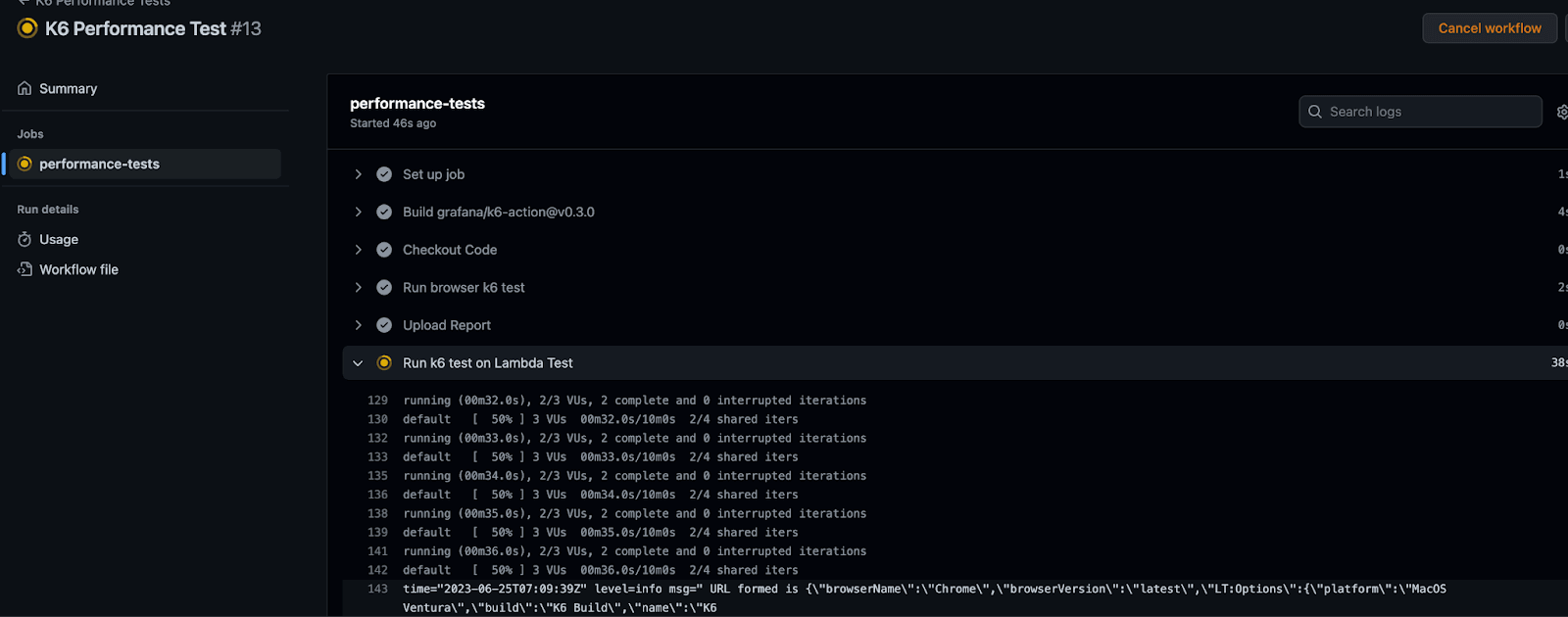 Perform k6 testing on LambdaTest