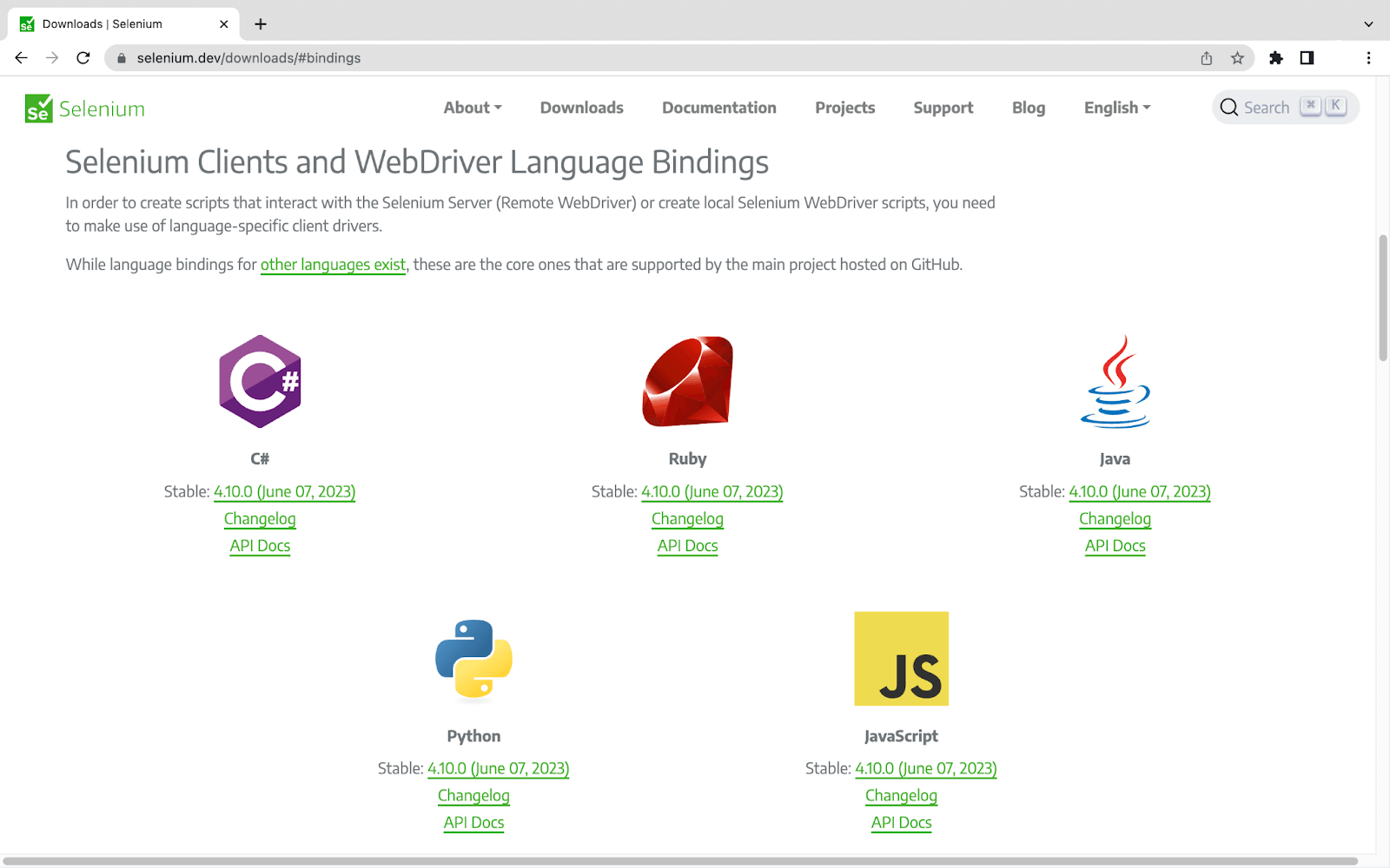 Selenium Client & WebDriver Language Bindings