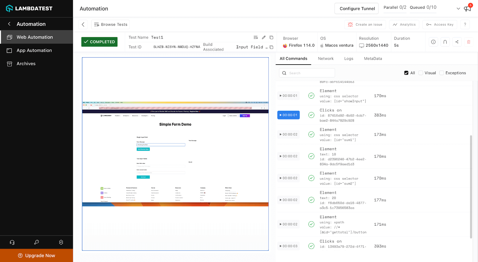 available test details