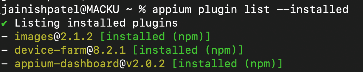 appium plugin list --installed