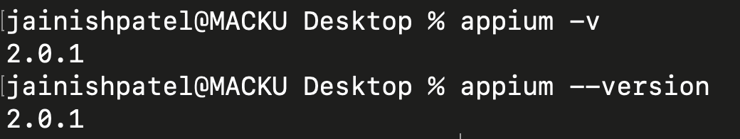 appium -v or appium --version